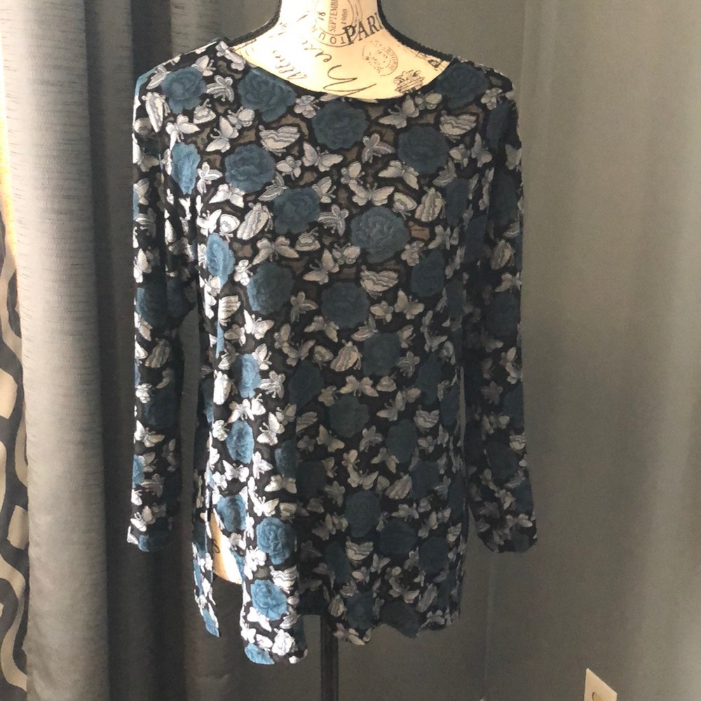 Vintage Sheer Butterfly And Floral Pattern Top - Gem